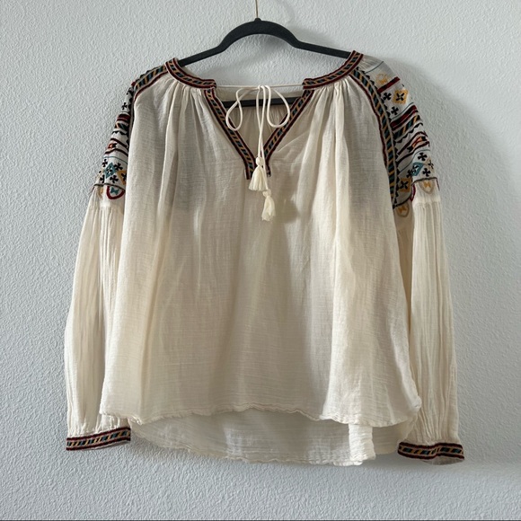 Zara Embroidered Western Boho Cream Lightweight Tunic Long Sleeves - Picture 2 of 5
